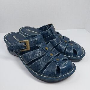 Bare Traps Nominate Navy Blue Woven Size 6 M Leather Slip On Shoes Wedge Sandals